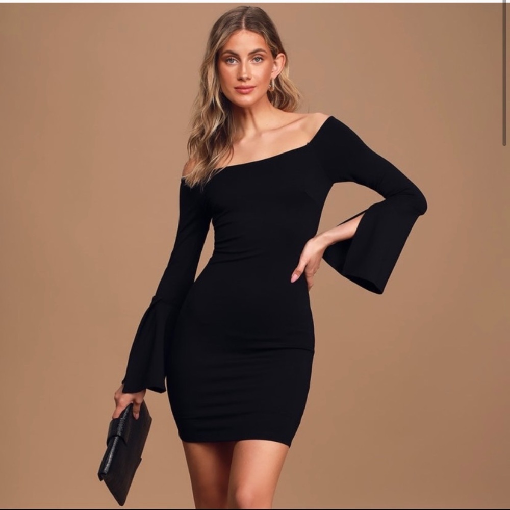 Lulus Marseille Off the Shoulder Black Bodycon Dr